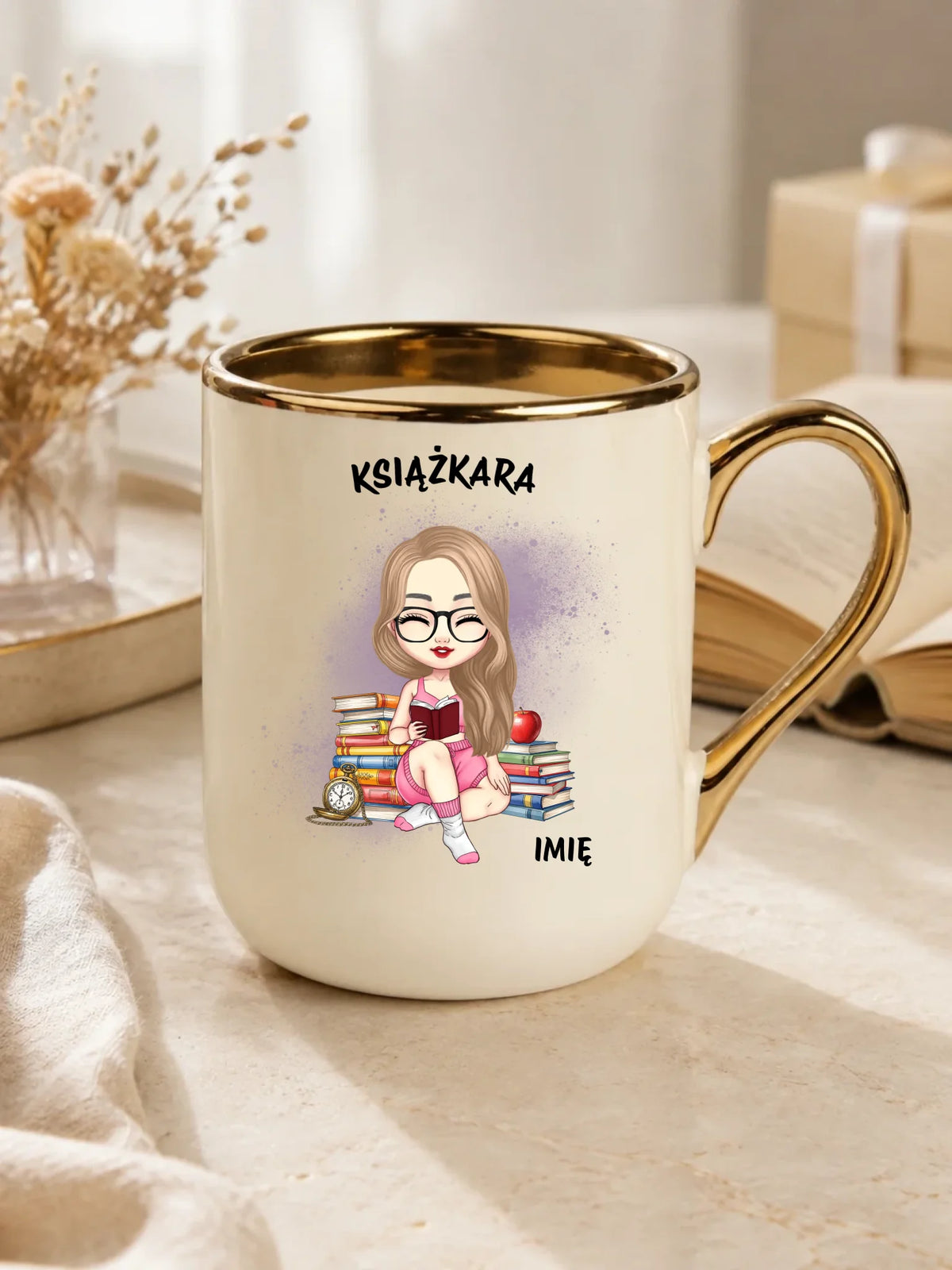 Kubek elegant - Książkara - Prezent dla miłośniczki czytania książek - personalizowany DZ04