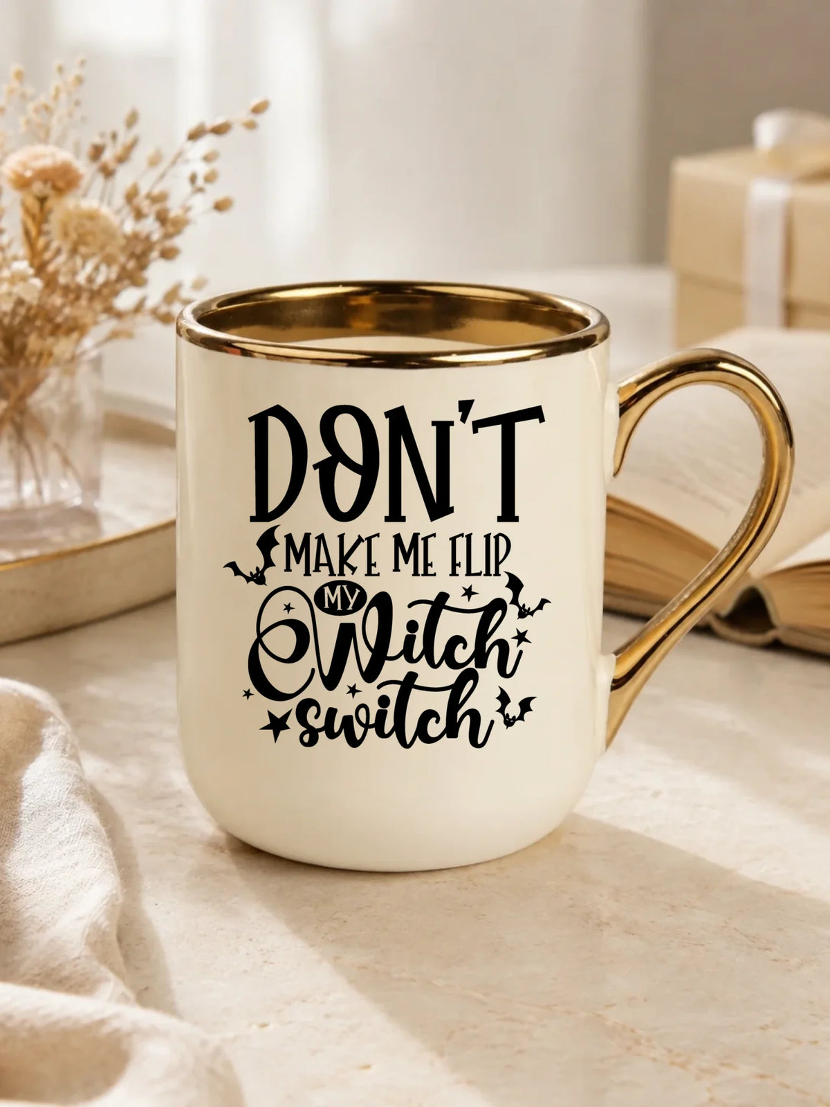 Kubek elegant na Halloween - Don't make me flip my witch switch - śmieszny HL11
