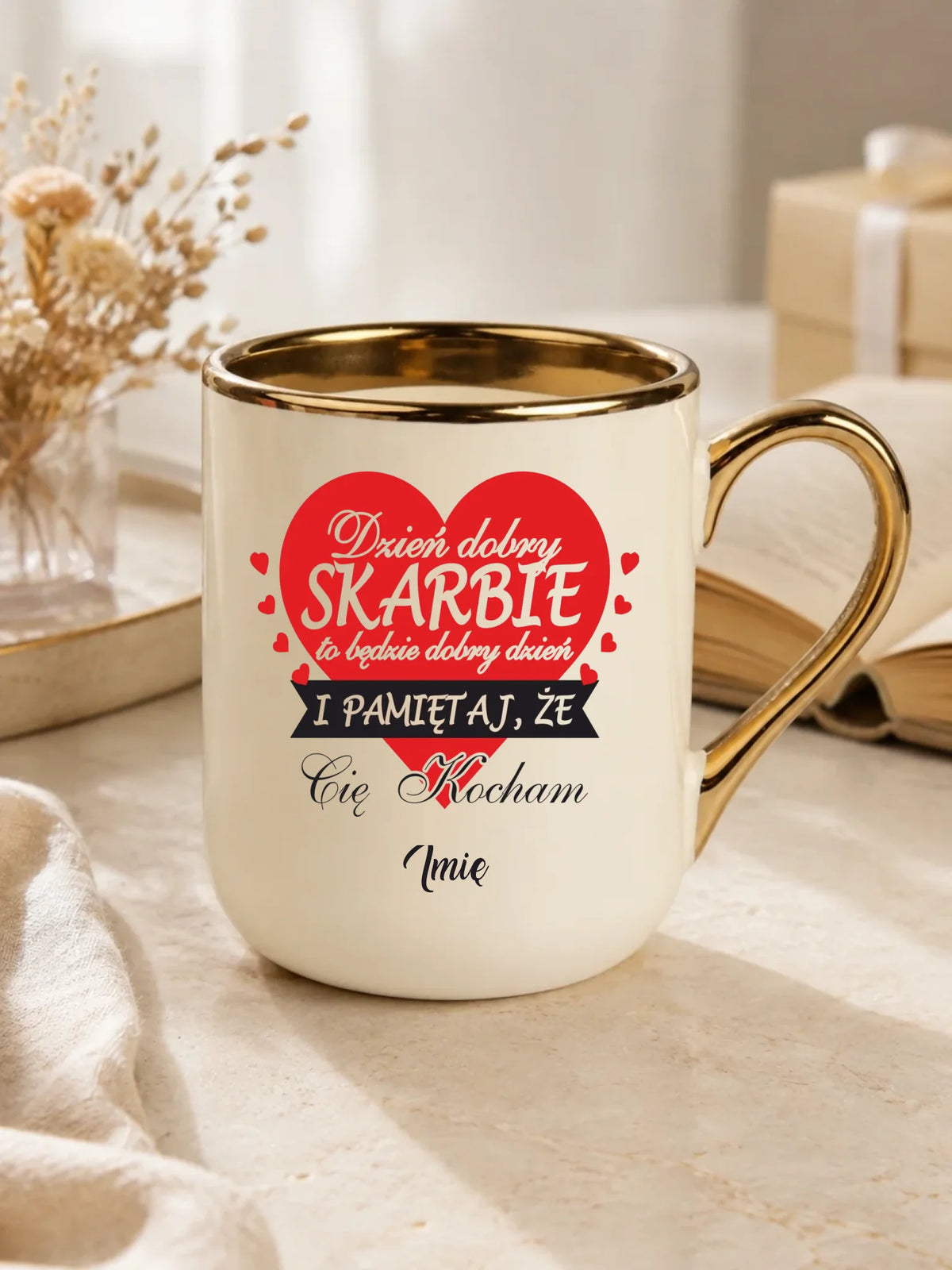 Kubek elegant dla par - Dzień dobry Skarbie - personalizowany W02