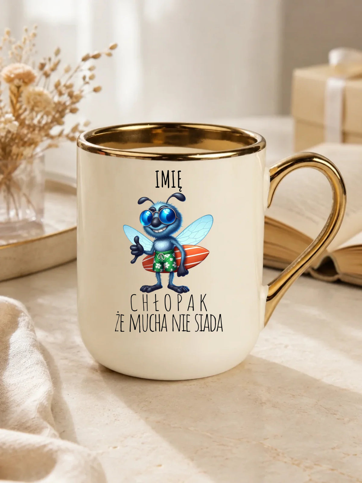 Kubek elegant - prezent dla chłopaka - Chłopak, że mucha nie siada essa - personalizowany DCH29