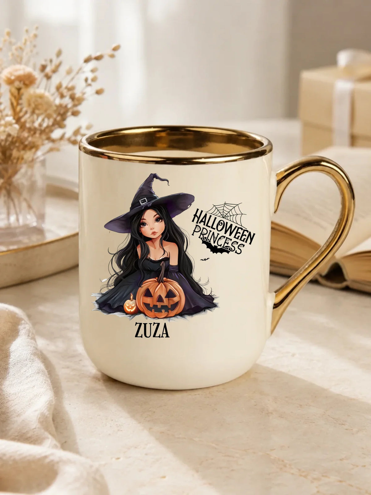 Kubek elegant halloweenowy - Czarownica z dynią - personalizowany HL10