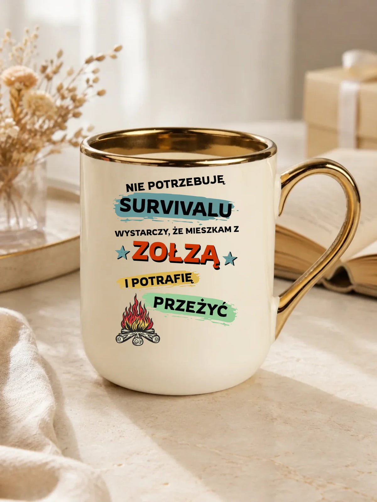 Kubek elegant – Prezent dla chłopaka męża - Nie potrzebuję survivalu, mieszkam z zołzą DCH25