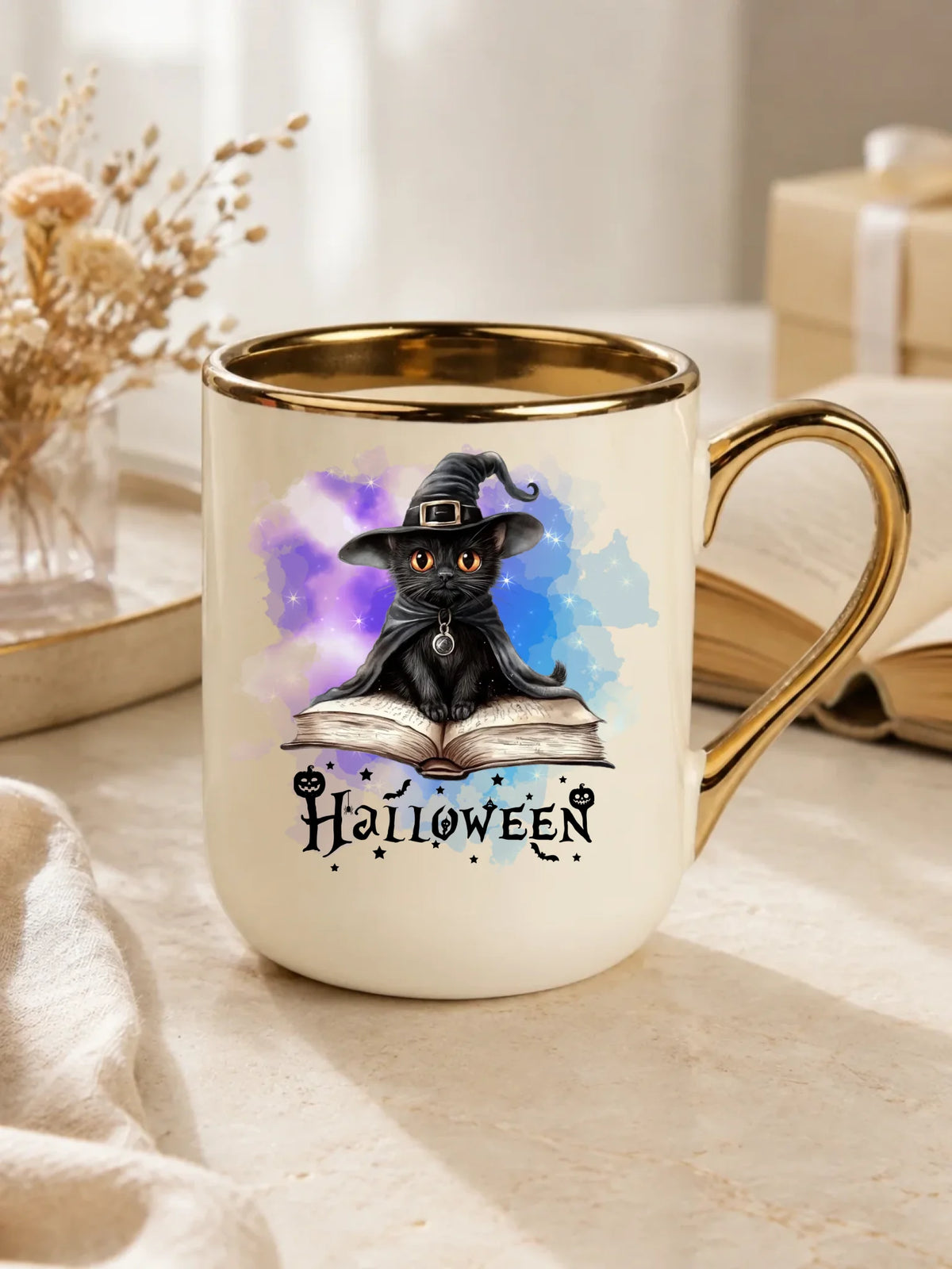 Kubek elegant na Halloween - Kot Czarodziej HL06