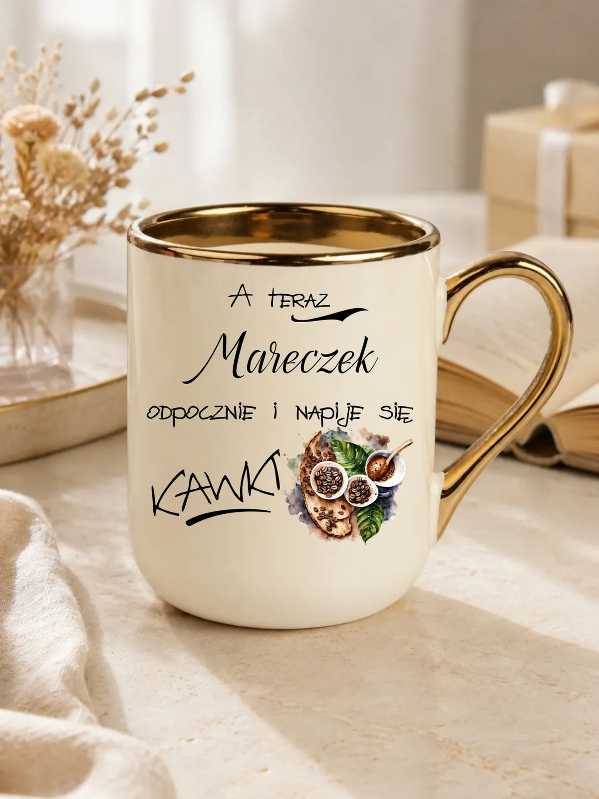 Kubek elegant - Odpocznie i napije się kawki prezent dla kawosza - personalizowany DCH04