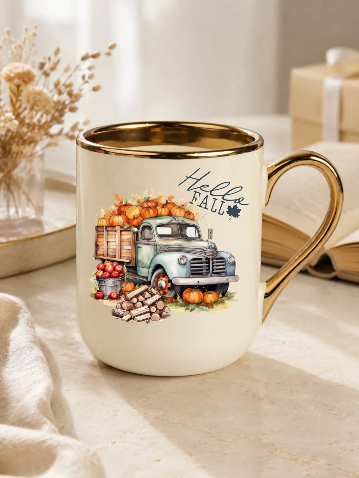 Kubek elegant jesienny – Hello Fall ciężarówka z dyniami JS08