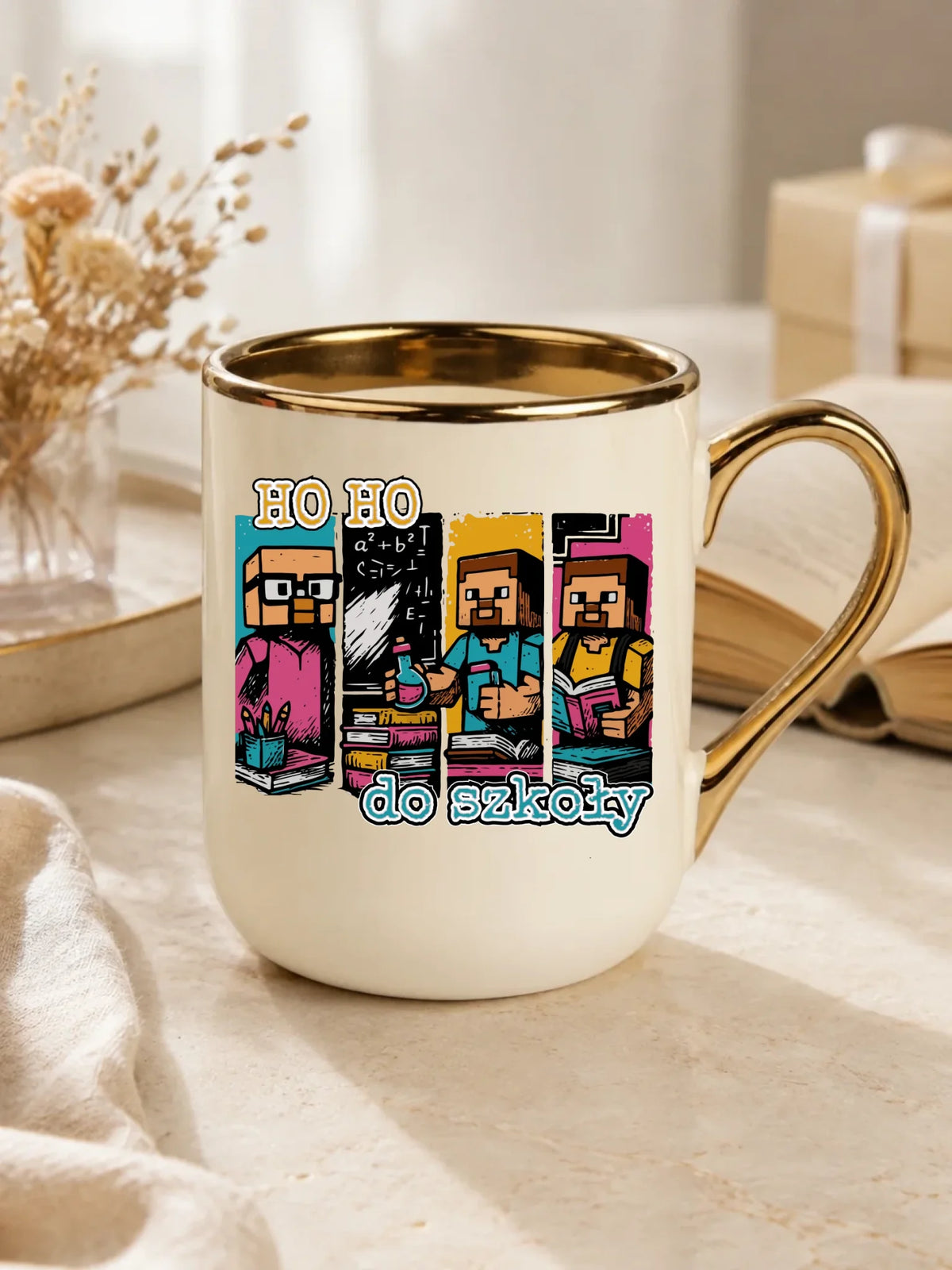 Kubek elegant w stylu Minecraft Ho ho do szkoły SZ03