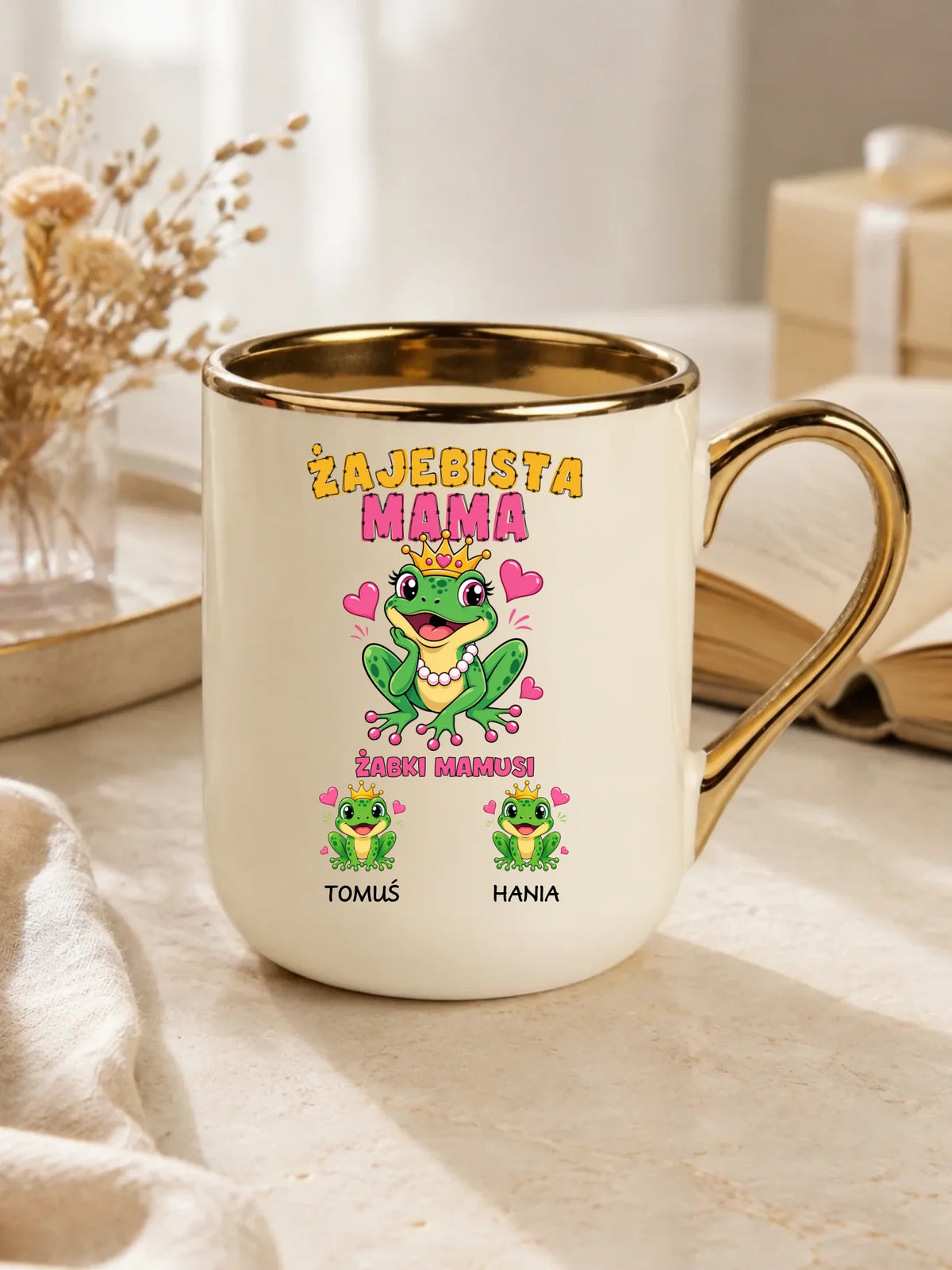 Kubek elegant dla mamy z imionami dzieci - Żabki Mamusi - personalizowany DM54