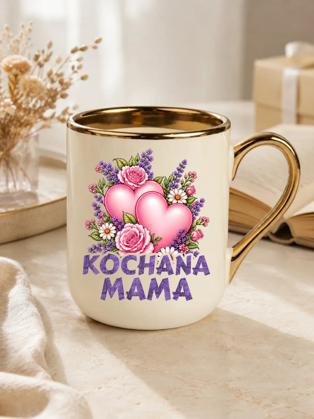 Kubek elegant dla mamy - Kochana Mama bukiet z sercem DM46