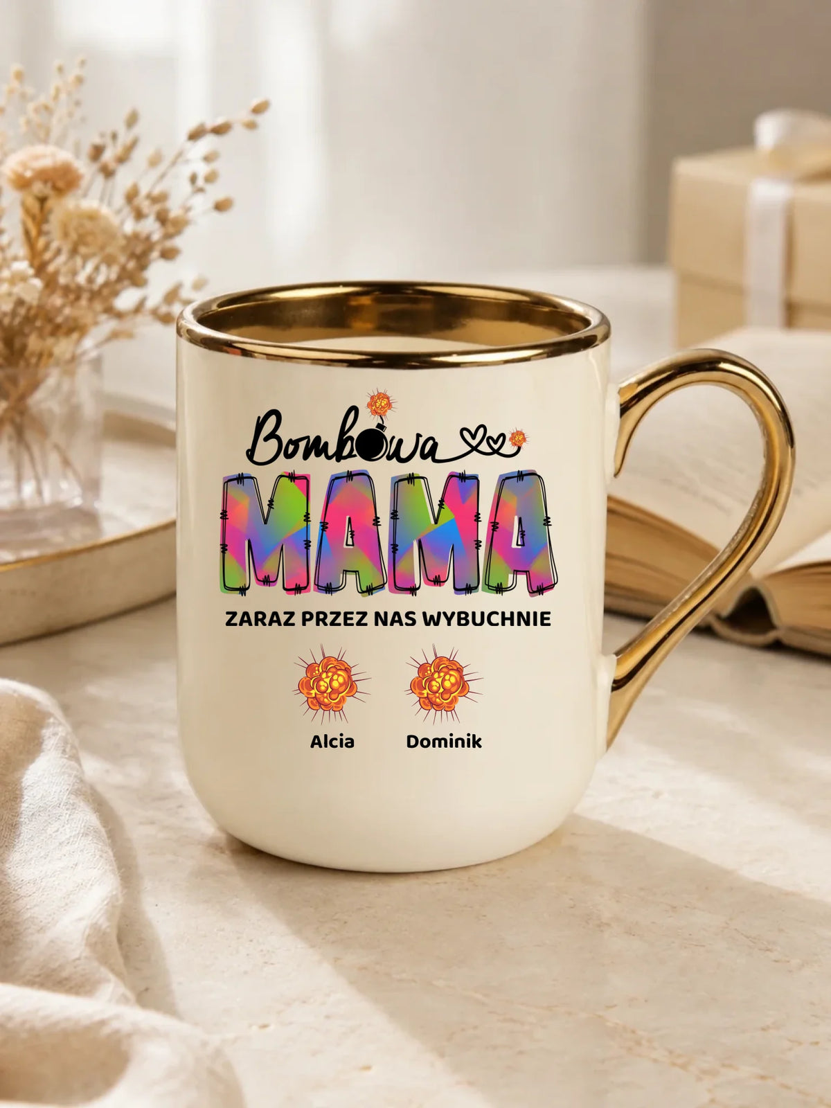 Kubek elegant dla mamy z imionami dzieci - Bombowa mama - personalizowany DM53