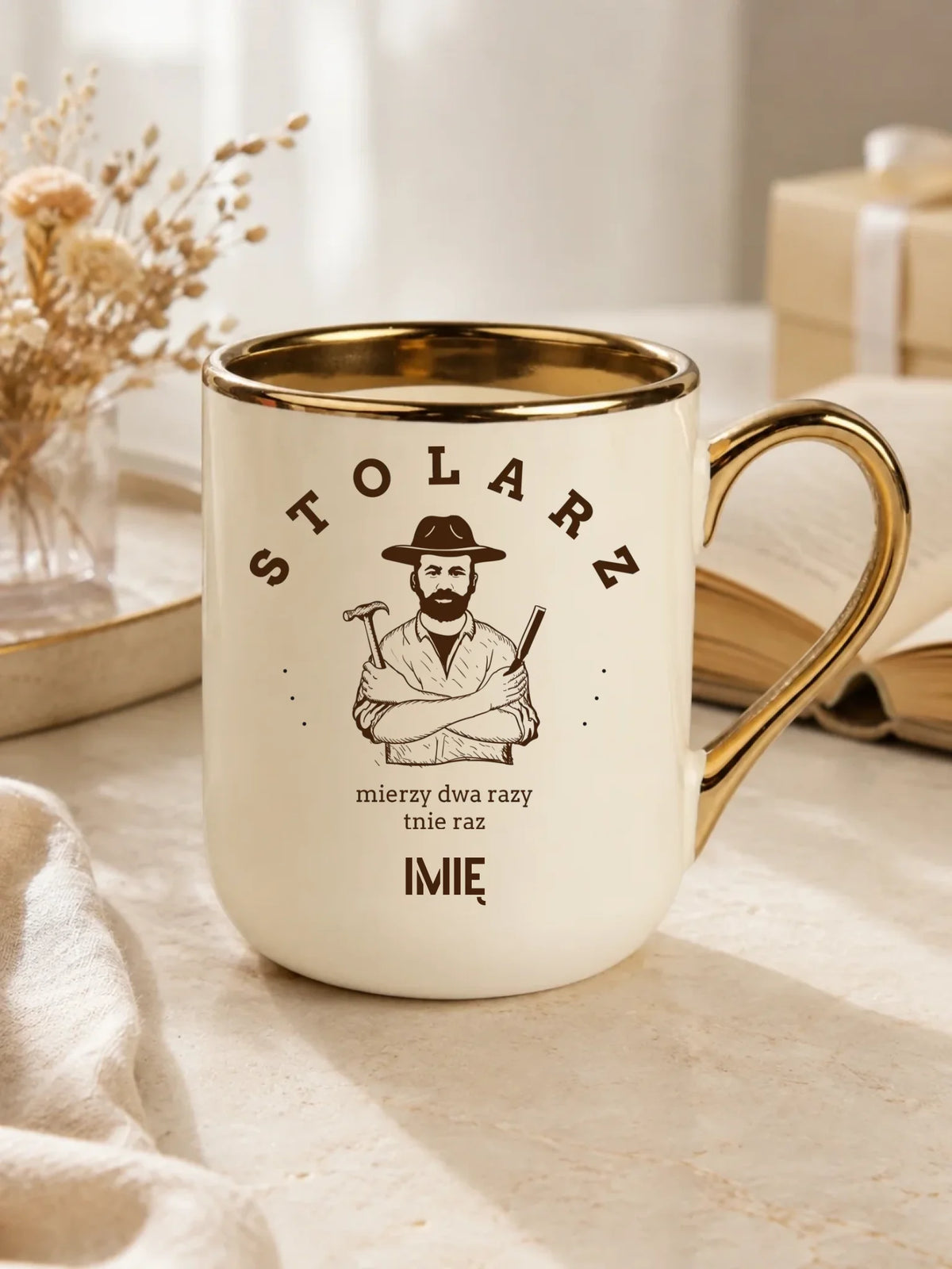 Kubek elegant dla stolarza - Mierzy dwa razy tnie raz - personalizowany ZS02