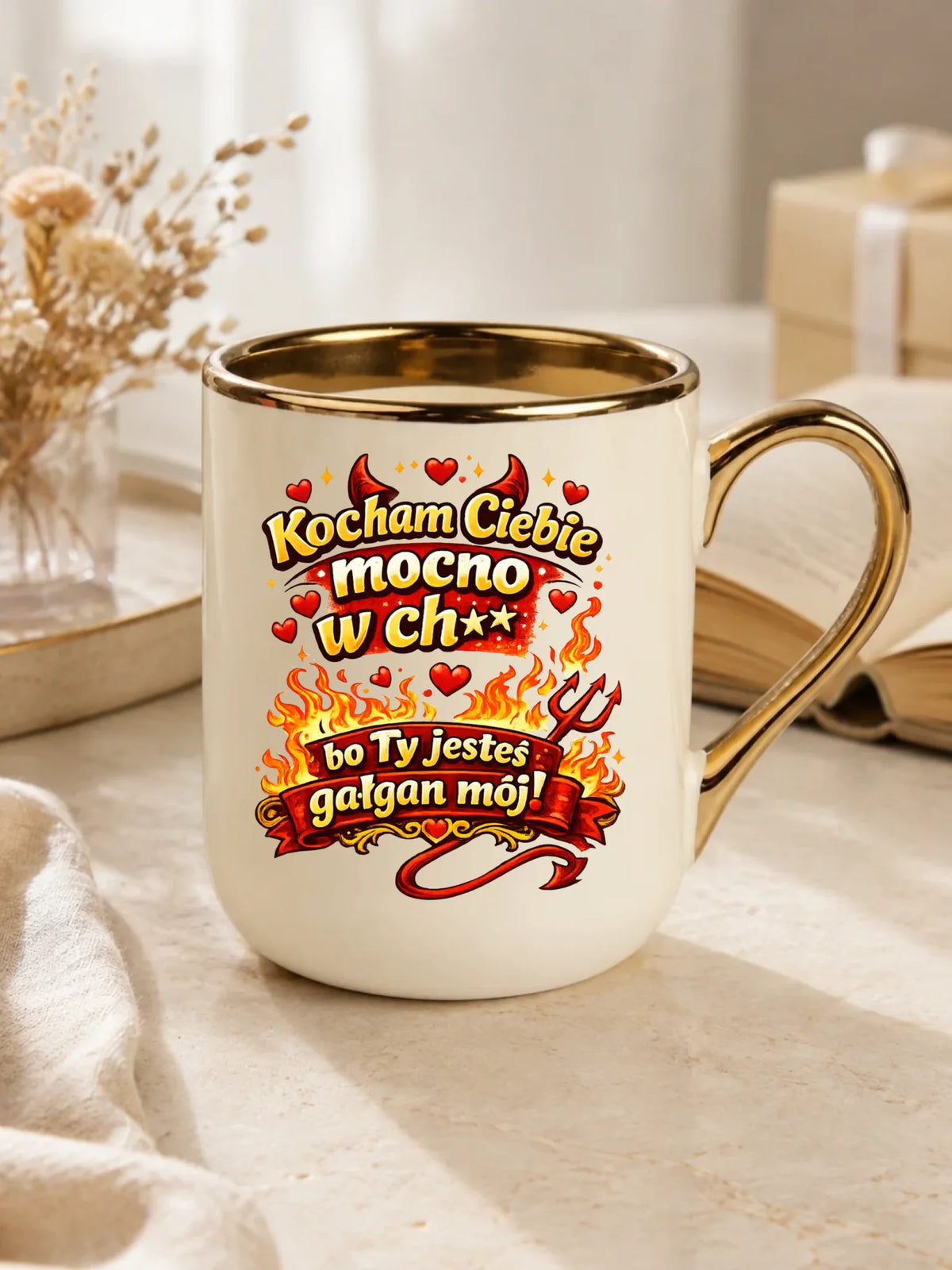 Kubek elegant dla par - Kocham Ciebie mocno w ch** bo Ty jesteś gałgan mój W82