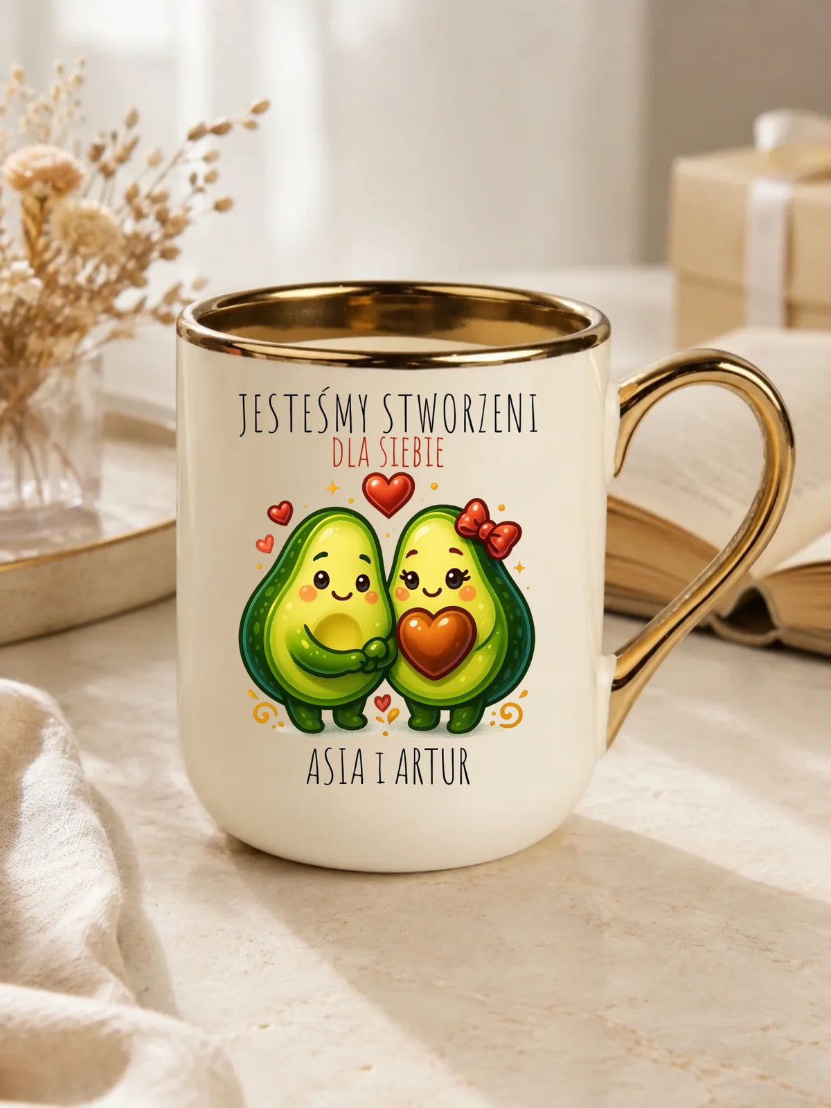 Kubek elegant dla par - Awokado Stworzeni dla siebie - personalizowany W91