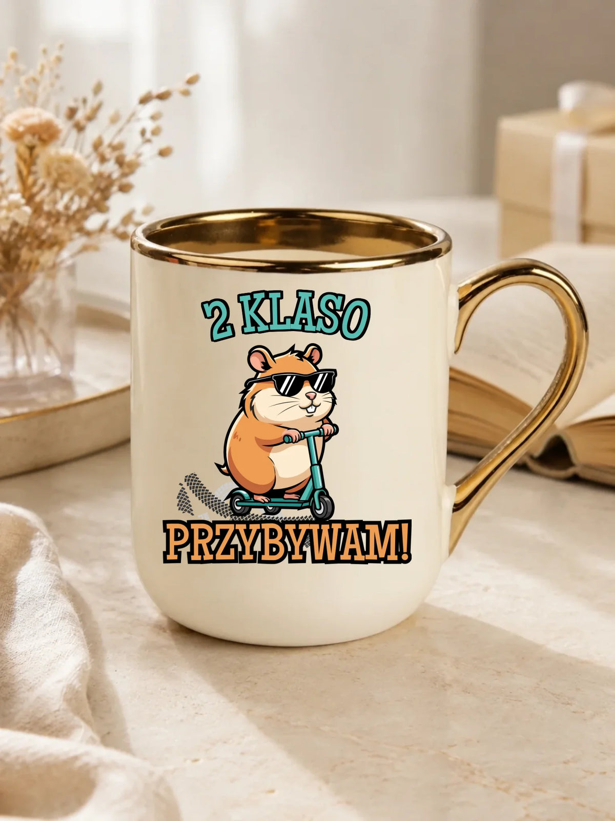 Kubek elegant na powrót do szkoły Przybywam personalizuj klasę SZ07