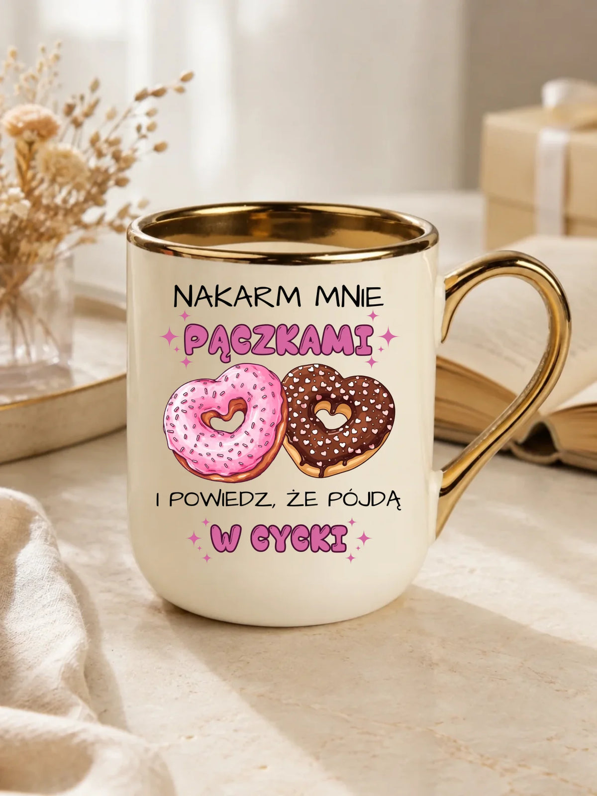 Kubek elegant dla dziewczyny - Nakarm mnie pączkami W59