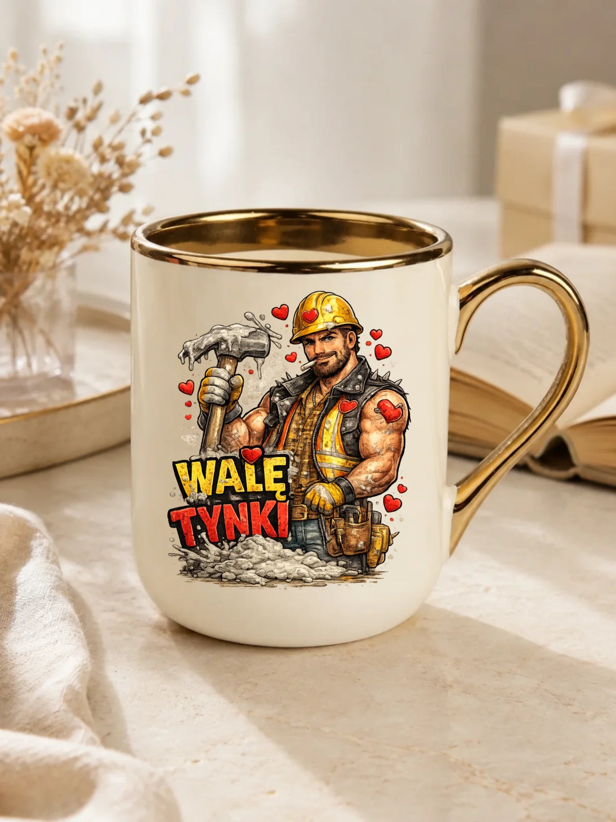 Kubek elegant na Walentynki - Budowlaniec Walę tynki W64