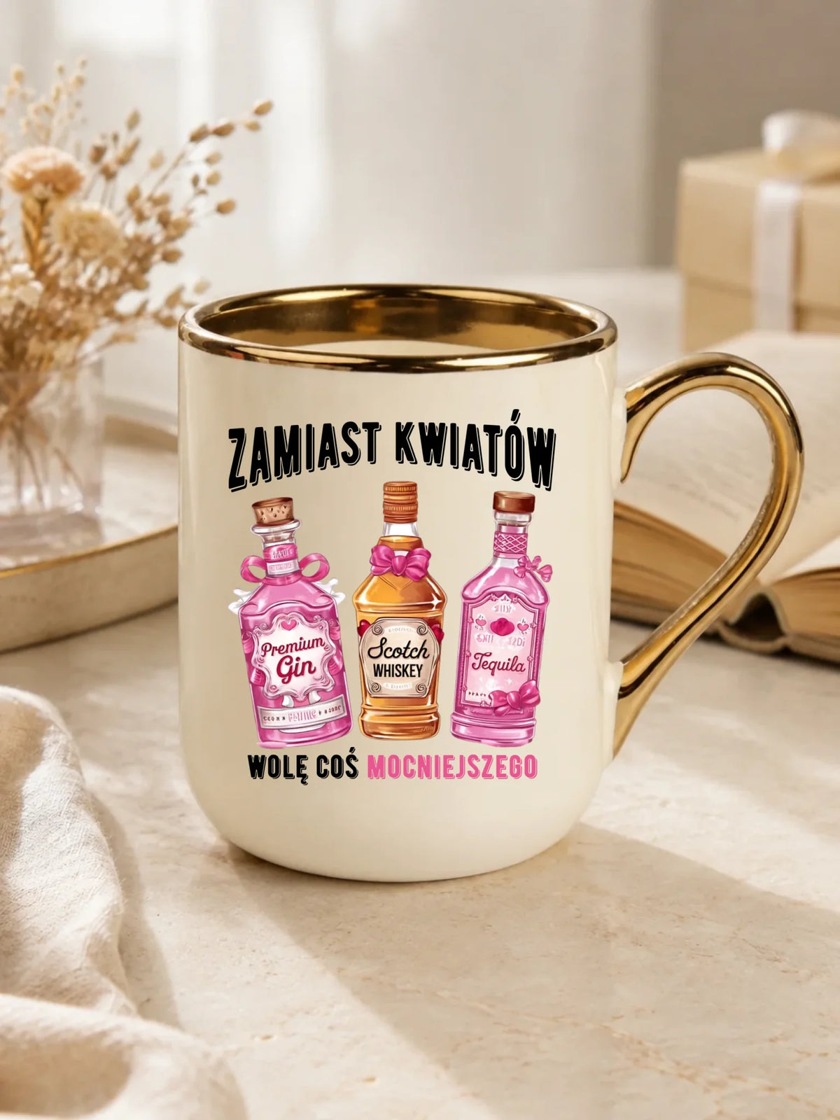 Kubek elegant dla niej - Zamiast kwiatów wolę coś mocniejszego W42