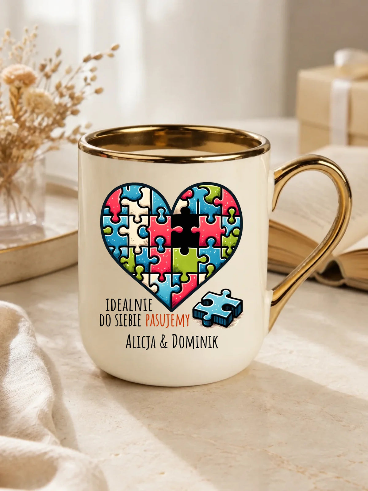 Kubek elegant dla par - Idealnie do siebie pasujemy - personalizowany W44