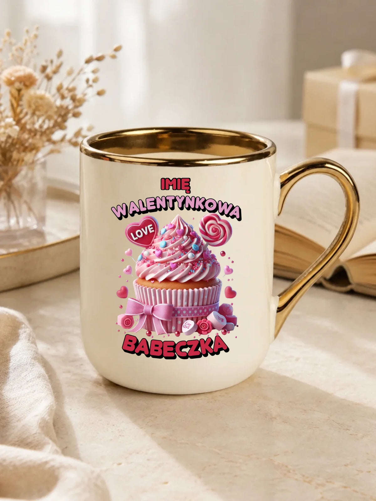 Kubek elegant na Walentynki - Walentynkowa Babeczka - personalizowany W21