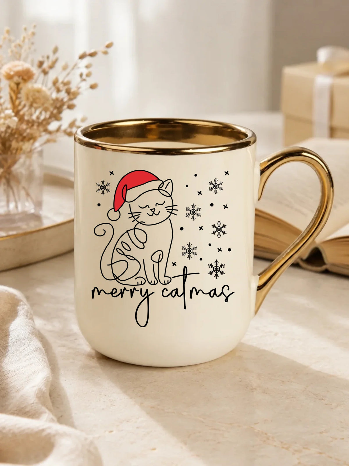 Kubek elegant świąteczny - prezent dla kociary - Merry catmas BN151