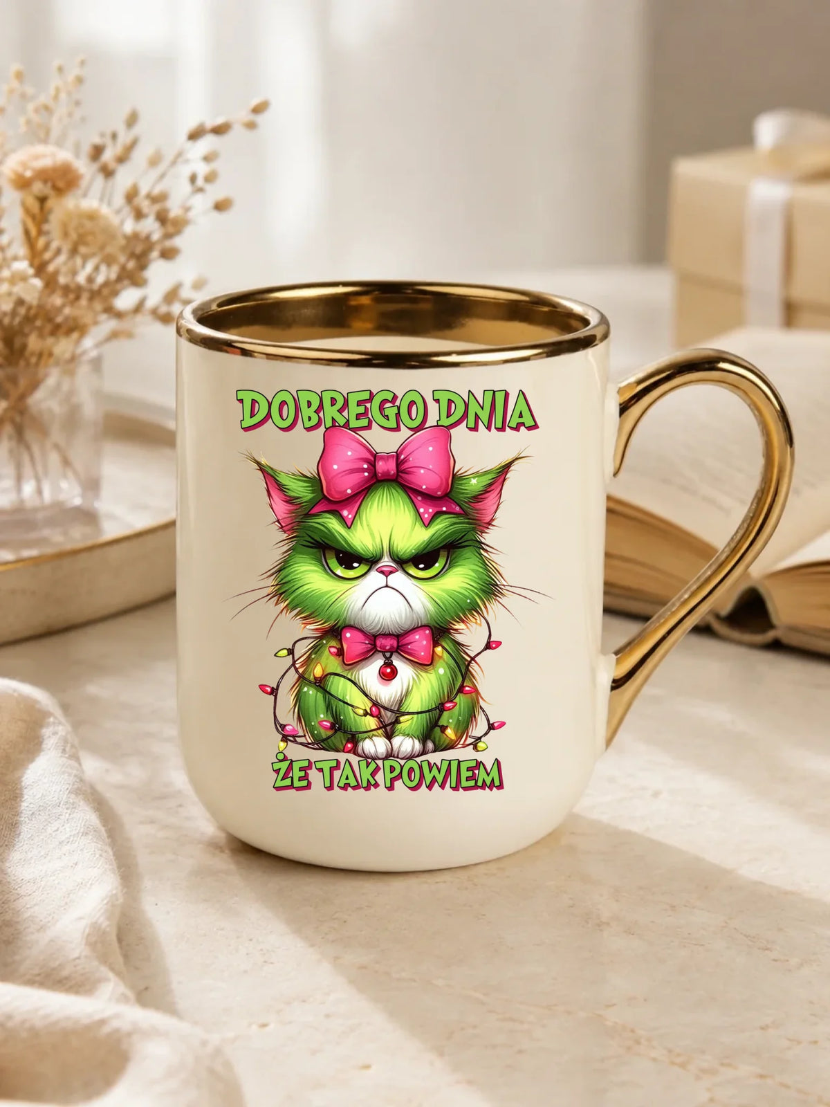 Kubek elegant świąteczny - prezent dla niej - Grinch dobrego dnia, że tak powiem BN153