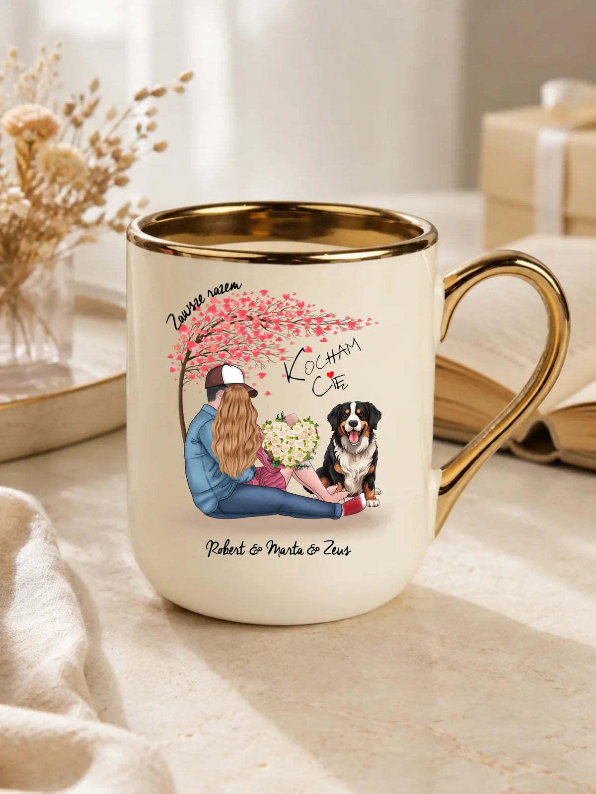 Kubek elegant dla par + Berneńczyk - Zawsze razem - personalizowany W04A