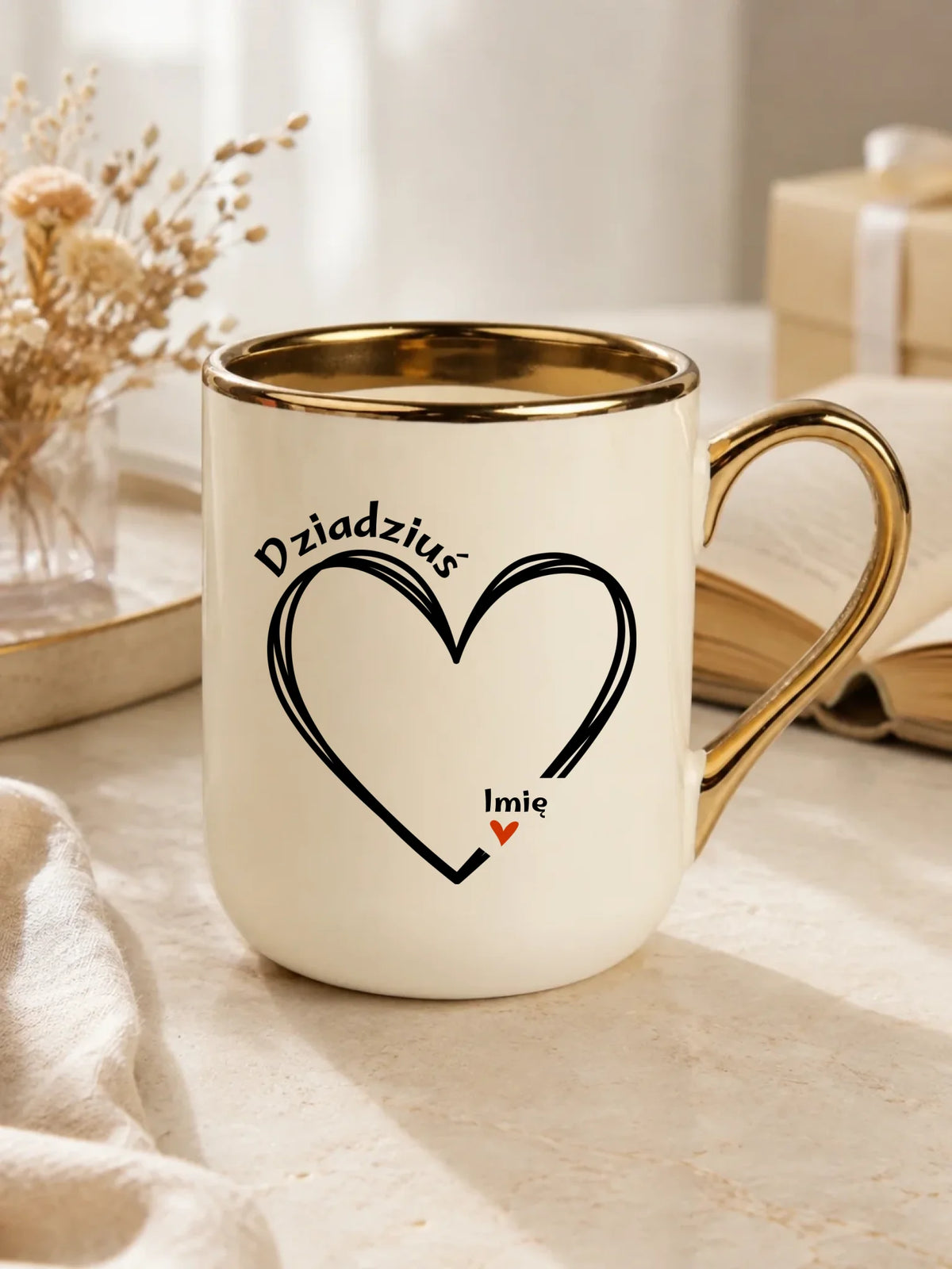 Kubek elegant dla dziadka - Serce z imionami wnuków 1-7 - personalizowany D26