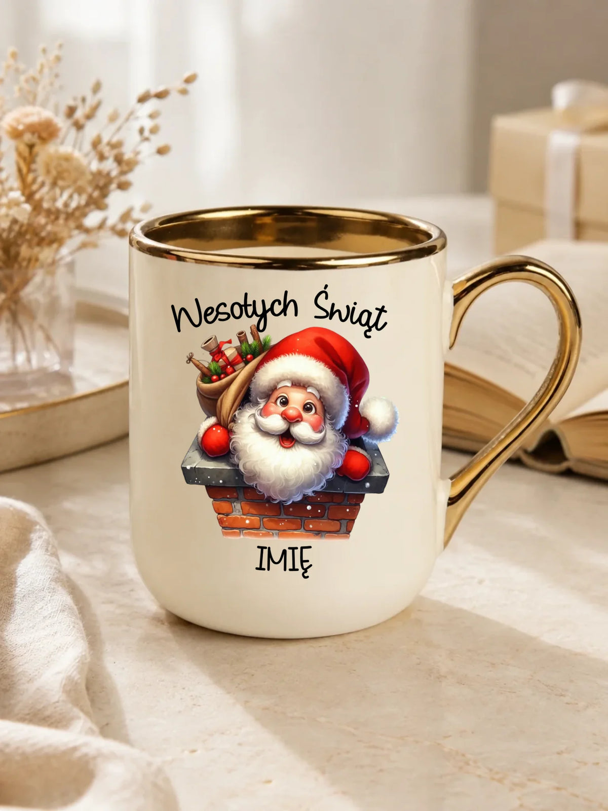 Kubek elegant świąteczny - prezent na Mikołajki Mikołaj - personalizowany BN08