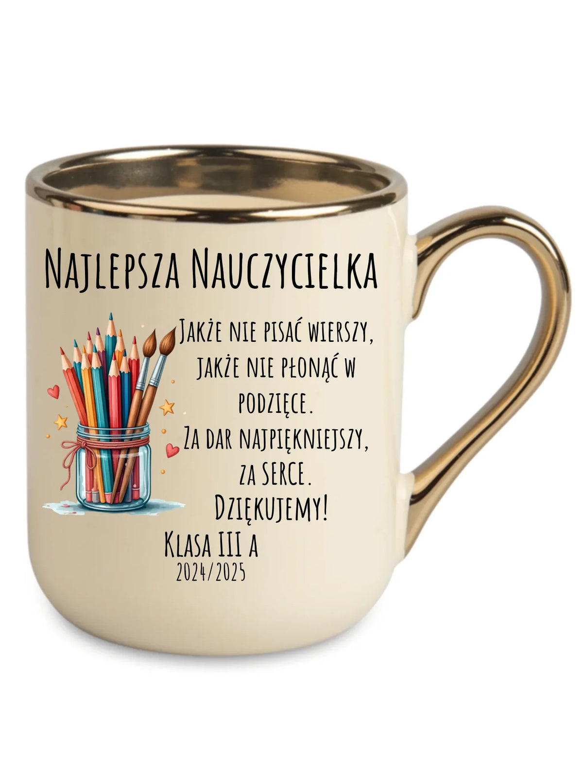 Za dar najpiękniejszy za serce | Kubek elegant dla najlepszej nauczycielki na prezent N20