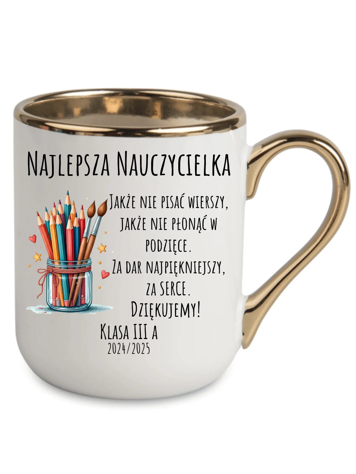 Za dar najpiękniejszy za serce | Kubek elegant dla najlepszej nauczycielki na prezent N20