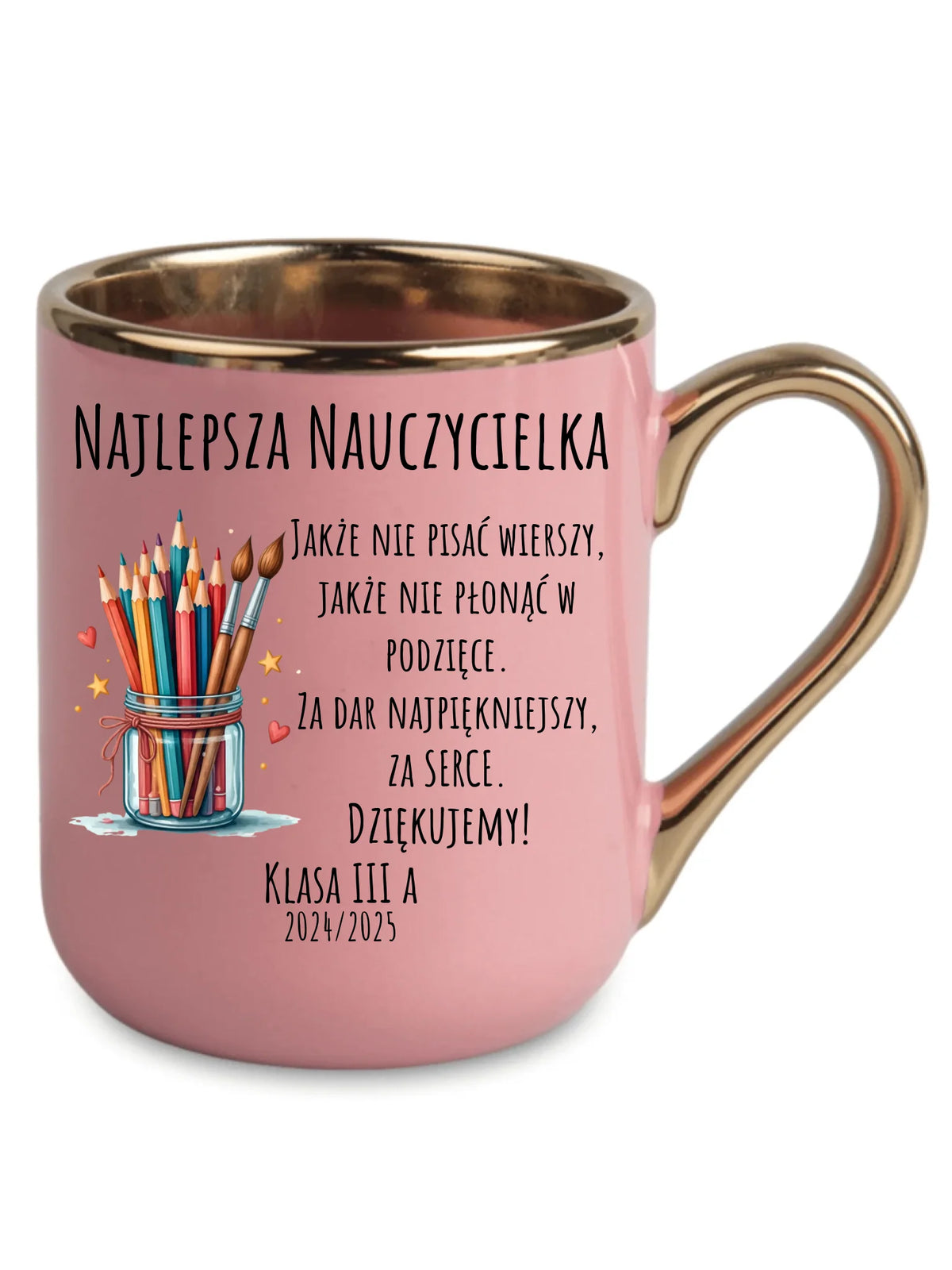 Za dar najpiękniejszy za serce | Kubek elegant dla najlepszej nauczycielki na prezent N20