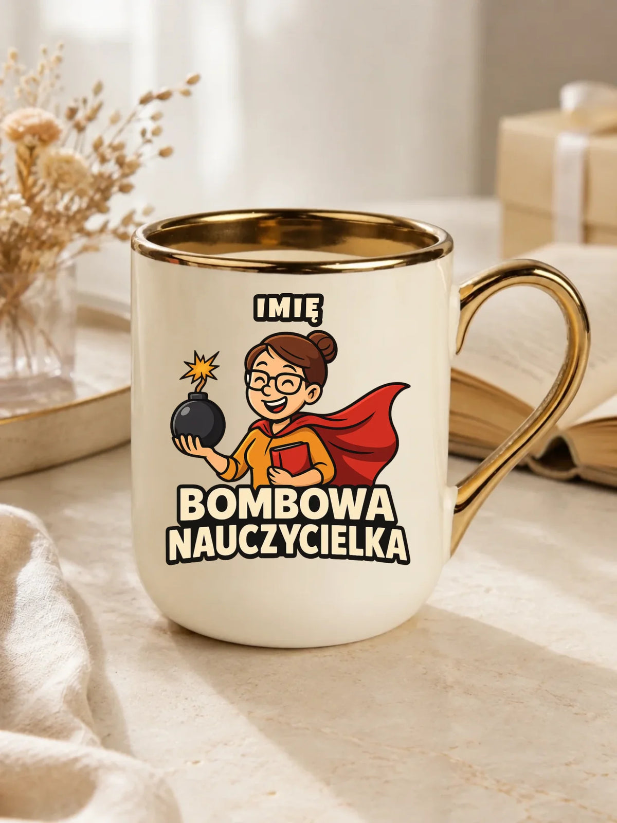 Bombowa nauczycielka | Kubek elegant z imieniem na prezent N25