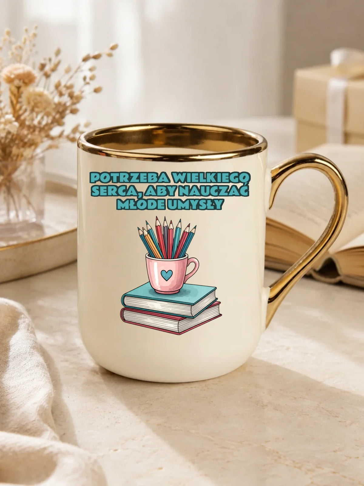 Potrzeba wielkiego serca, by nauczać młode umysły | Kubek elegant dla nauczyciela N13