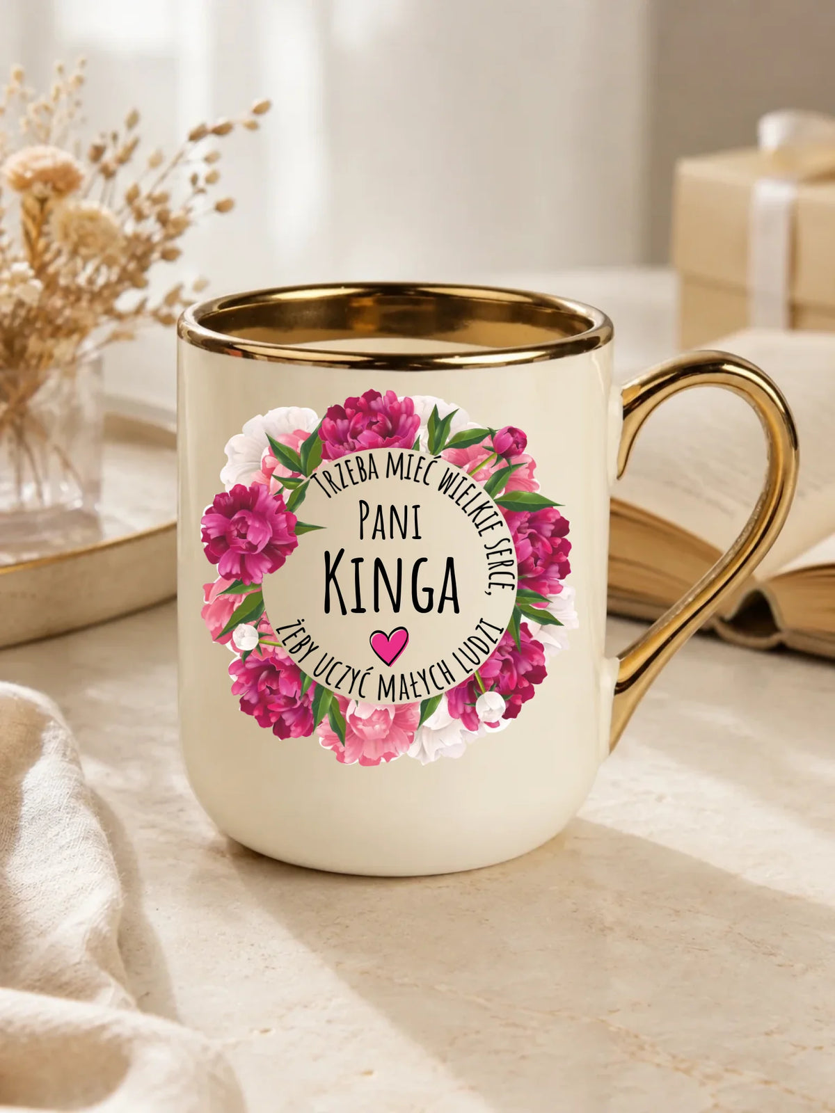 Trzeba mieć wielkie serce | Kubek elegant z imieniem prezent dla nauczycielki N18