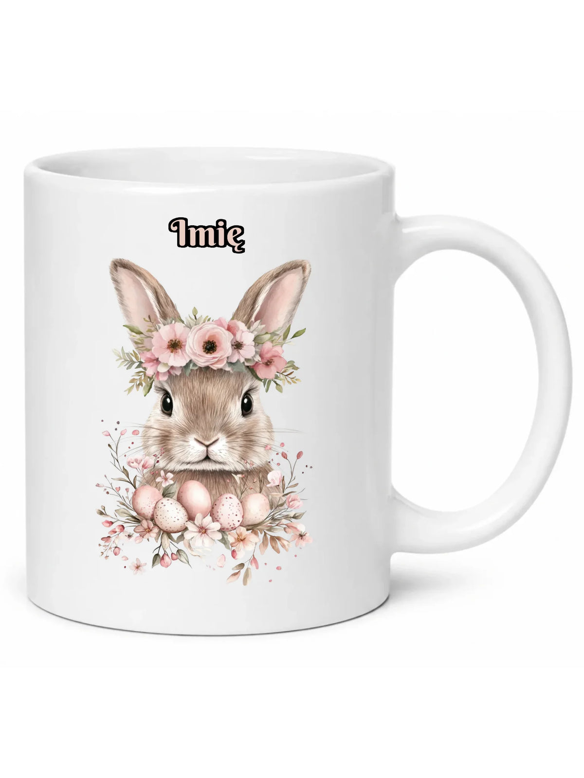 Kubek na Wielkanoc - Zajączek Boho w kwiatach - Prezent personalizowany WN05