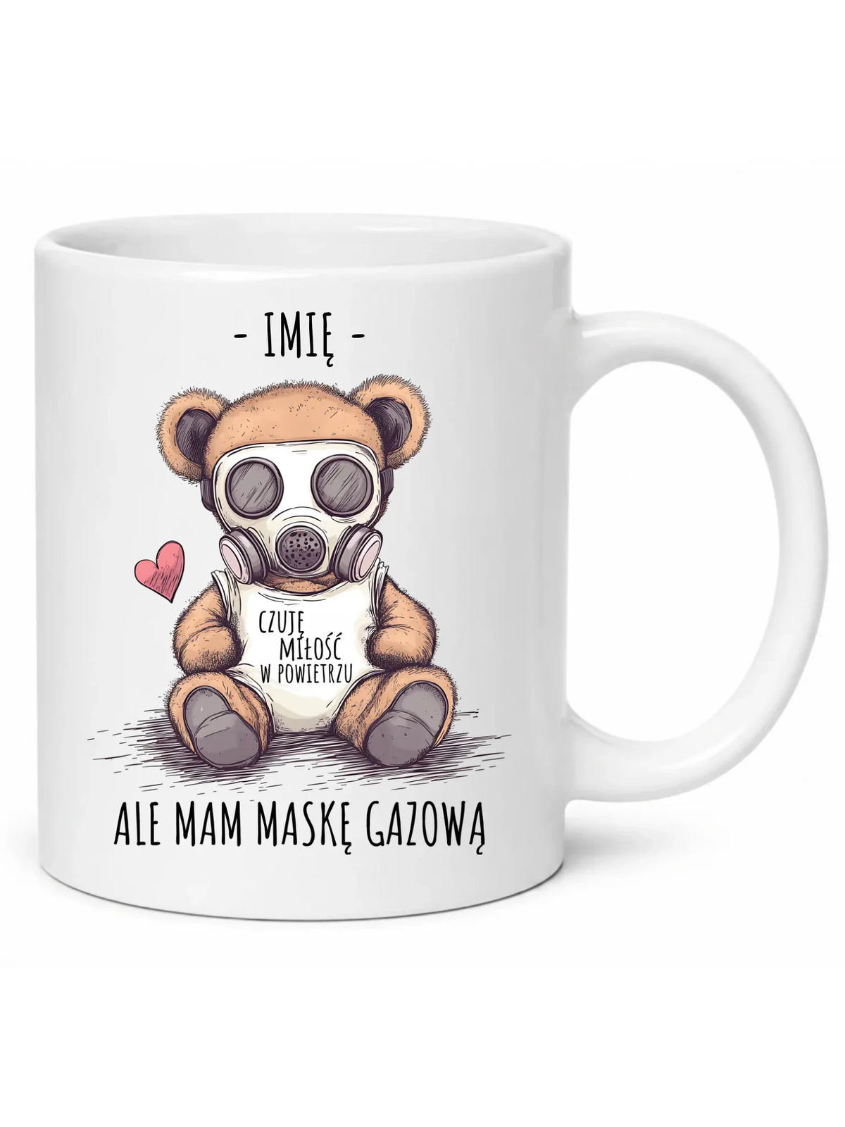 Kubek - Miś w masce gazowej - Czuję miłość w powietrzu - personalizowany W38