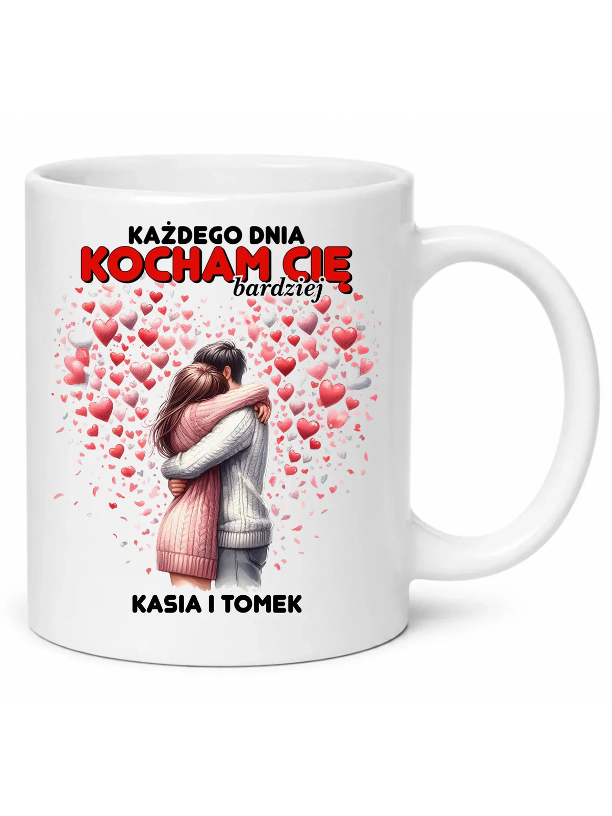 Kubek dla par - Każdego dnia kocham Cię bardziej - personalizowany W09