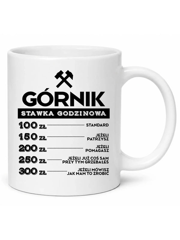 Biały kubek dla górnika - Górnik stawka godzinowa