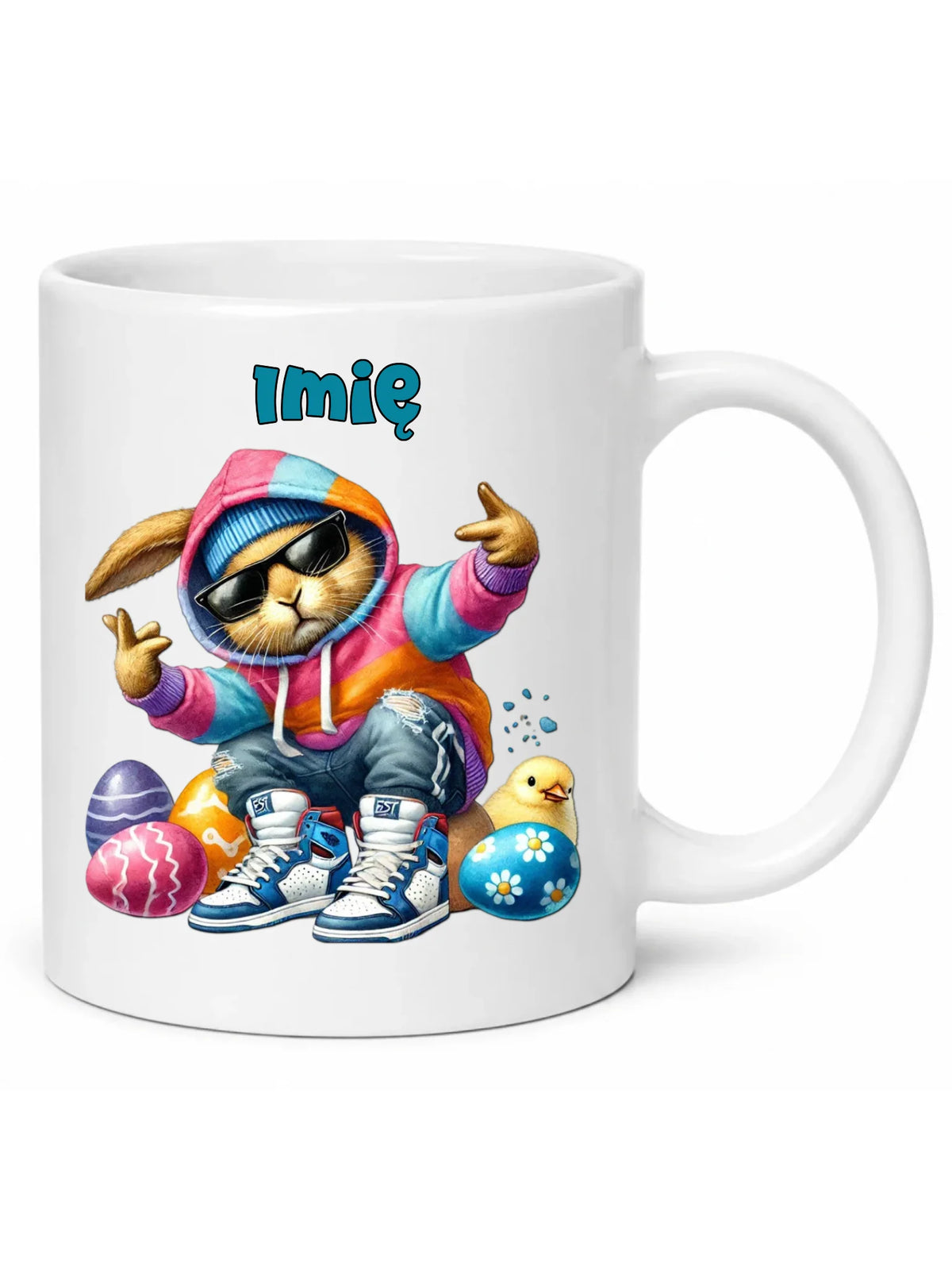 Kubek na Wielkanoc - Sigma Zając w pisankach - Prezent personalizowany WN04