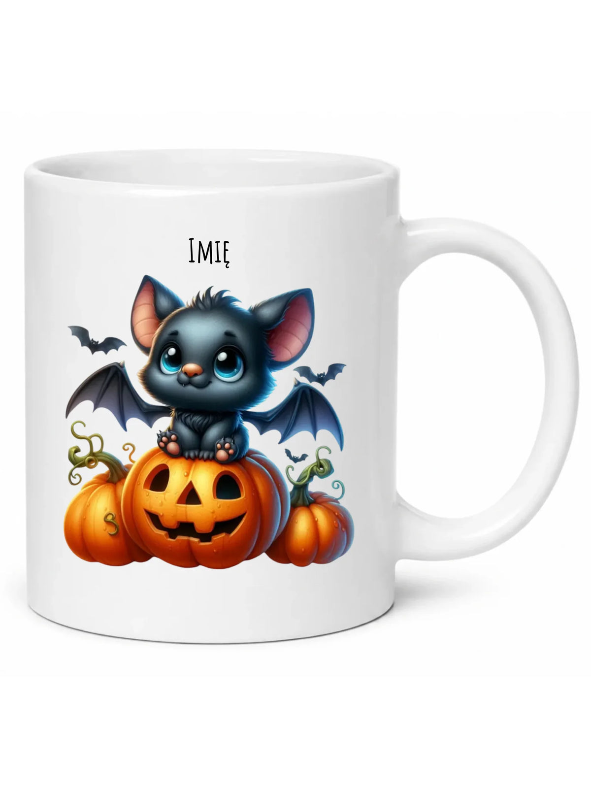 Kubek halloweenowy - Słodki nietoperz z dynią - personalizowany HL09