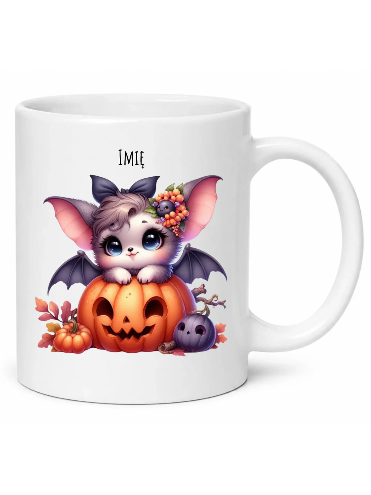 Kubek halloweenowy - Uroczy nietoperz z dynią - personalizowany HL08