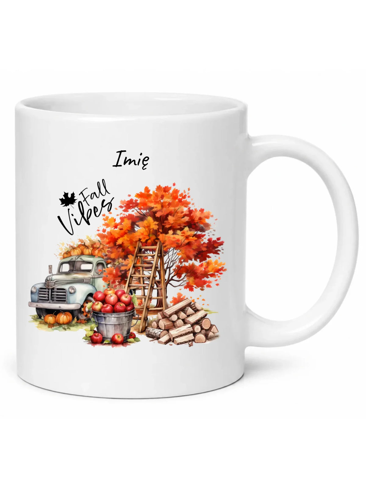 Kubek jesienny – Vintage auto dynie i jabłka – personalizowany JS07
