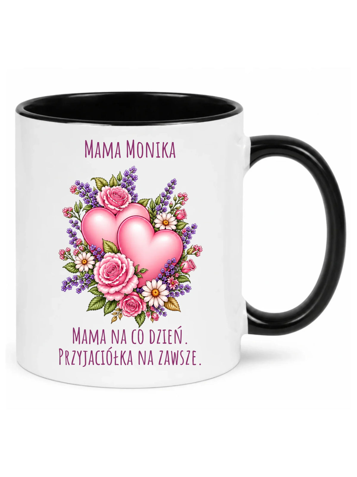 Kubek dla mamy - Bukiet z sercami przyjaciółka - personalizowany DM39