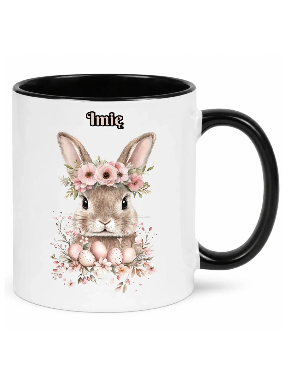 Kubek na Wielkanoc - Zajączek Boho w kwiatach - Prezent personalizowany WN05