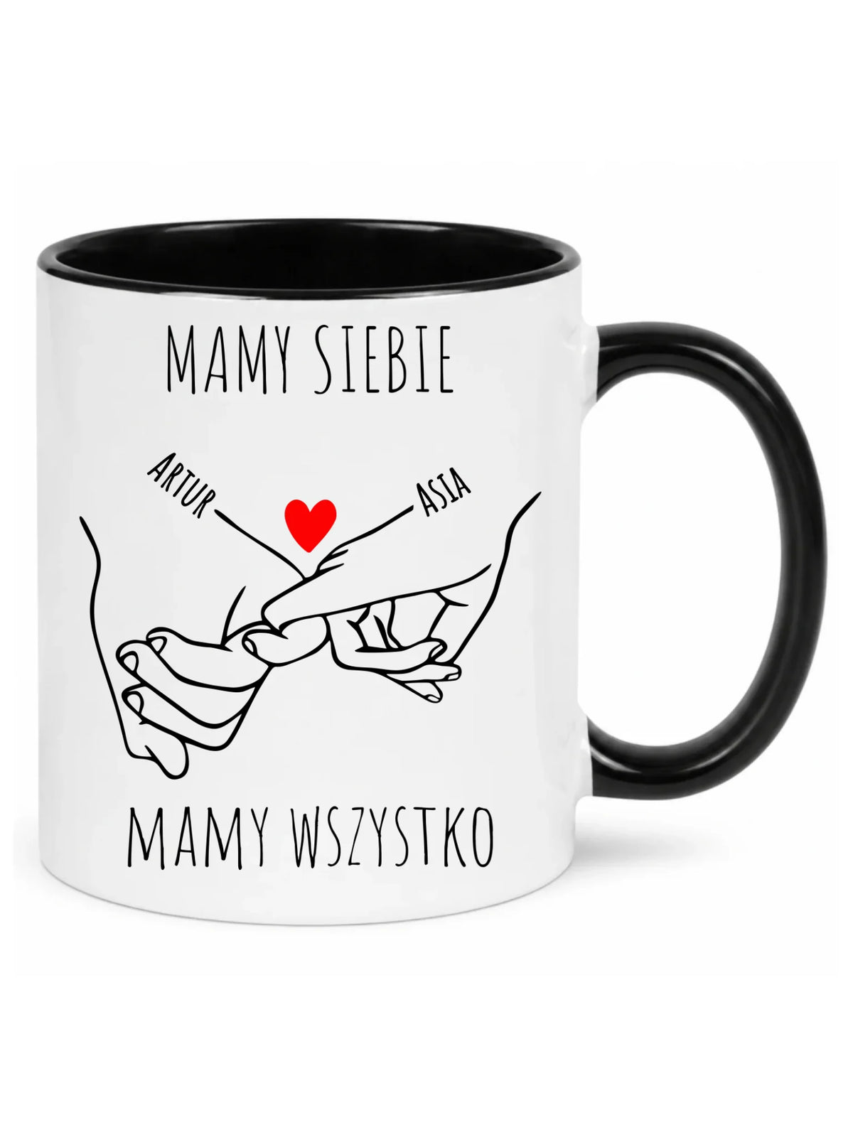 Kubek dla par - Zaplecione ręce mamy siebie mamy wszystko - personalizowany W63