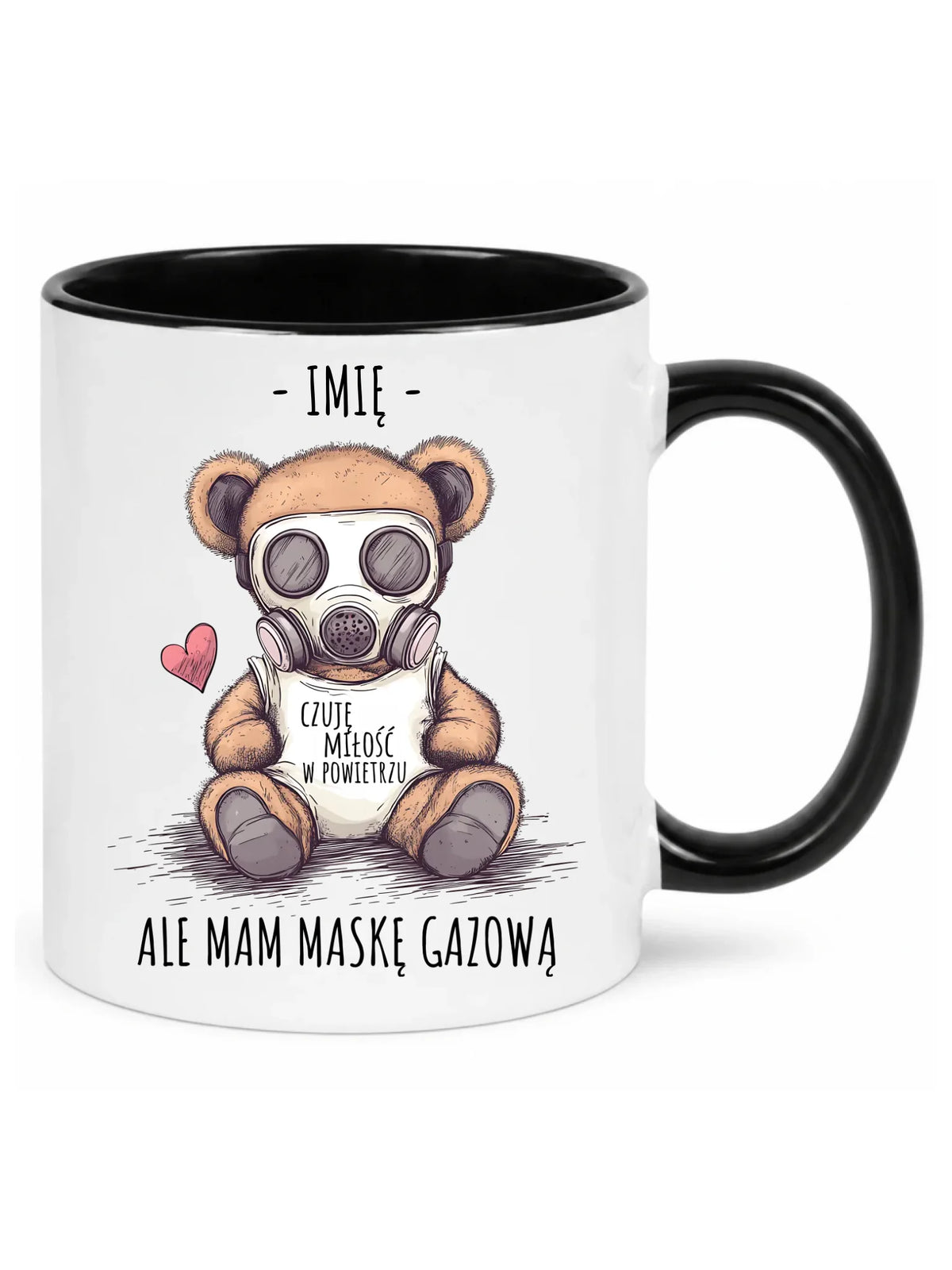 Kubek - Miś w masce gazowej - Czuję miłość w powietrzu - personalizowany W38