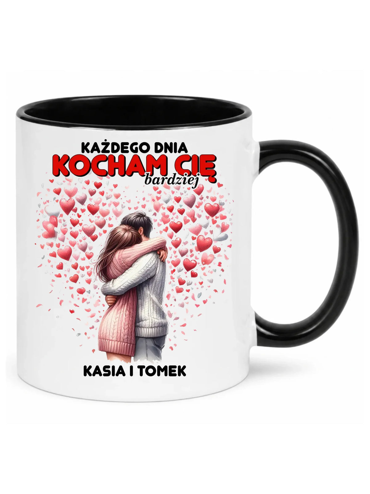 Kubek dla par - Każdego dnia kocham Cię bardziej - personalizowany W09