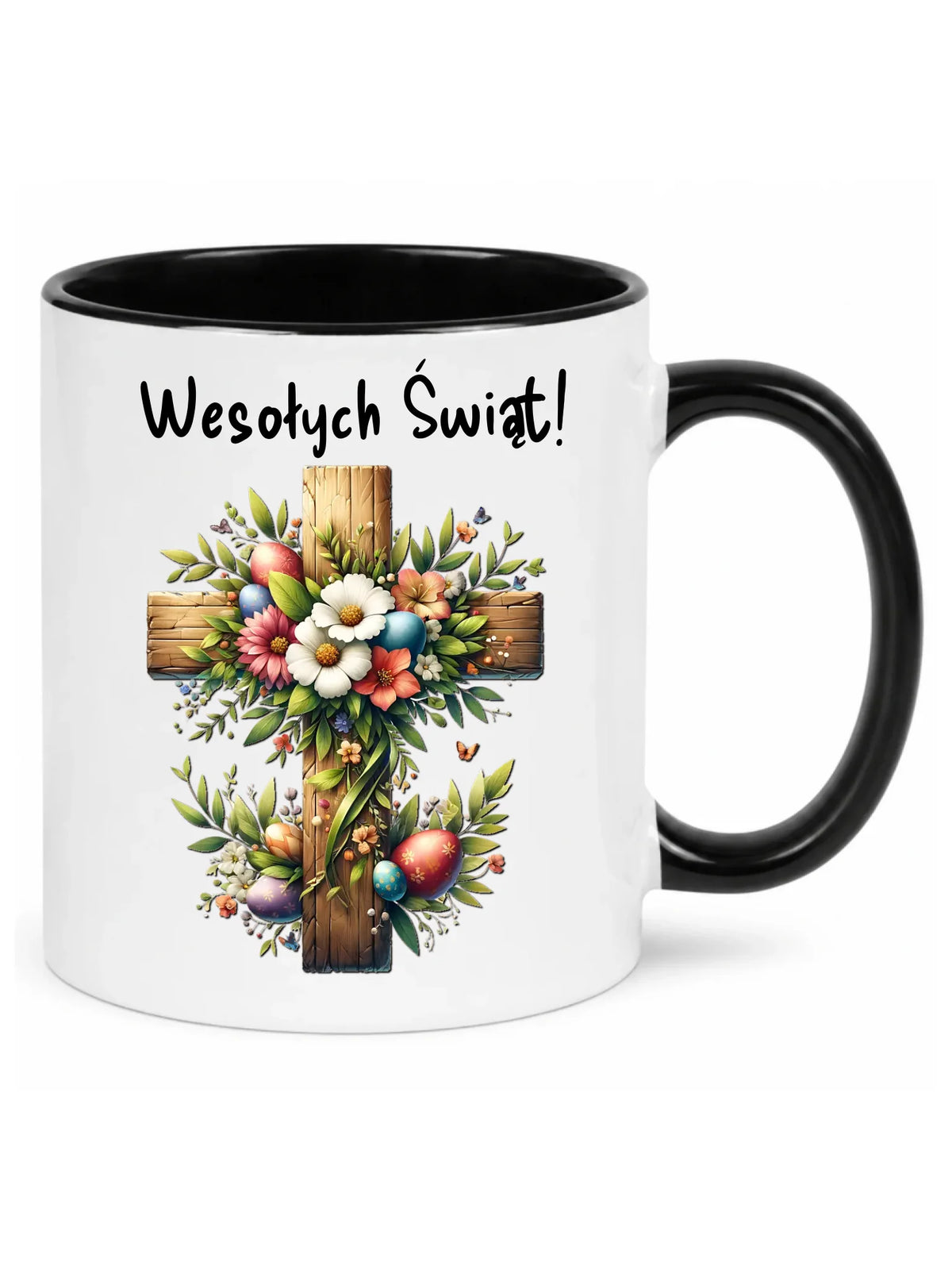 Kubek na Wielkanoc - Krzyż z kwiatami Wesołych Świąt WN02