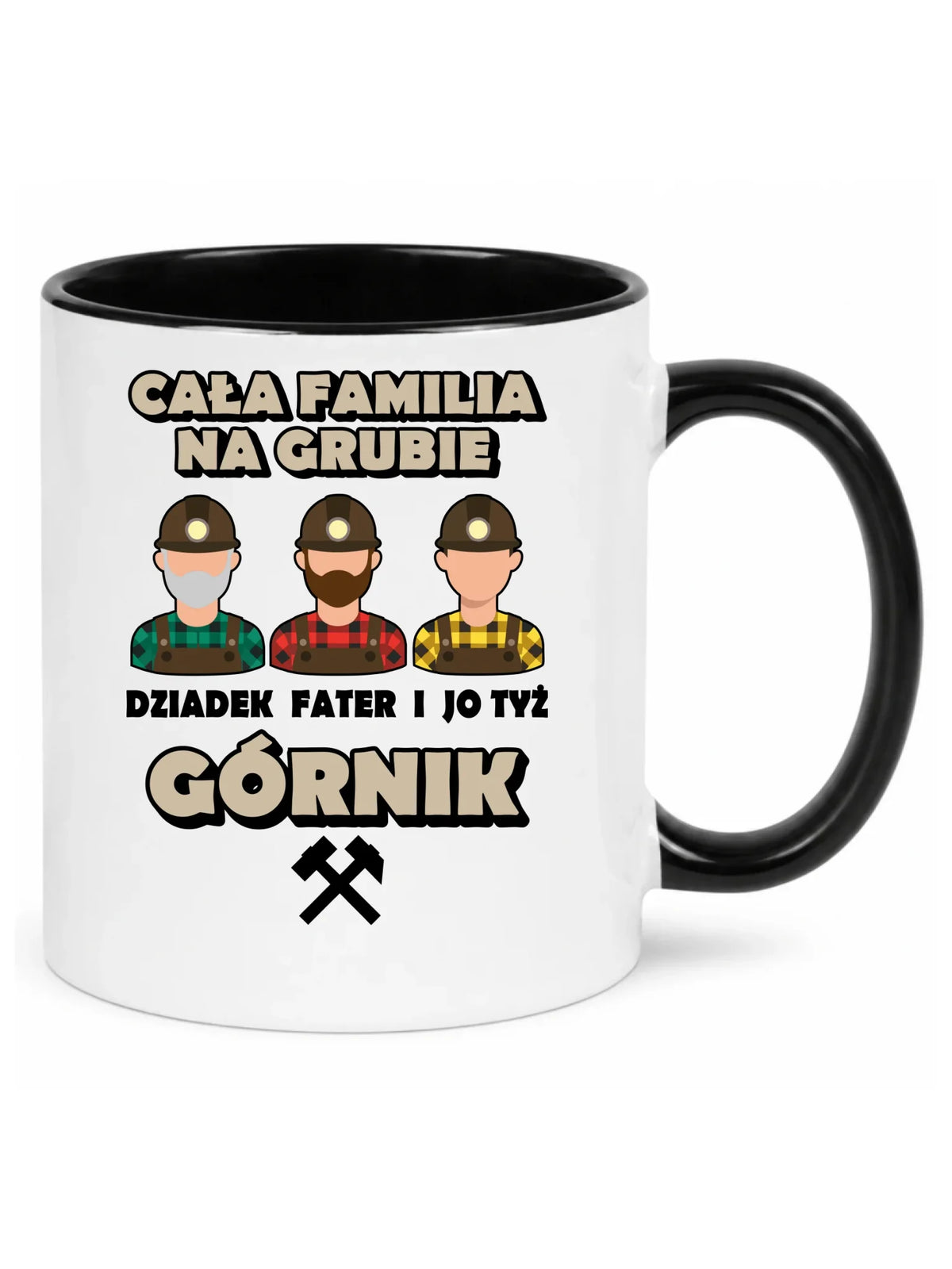 Kubek - prezent dla górnika - Cała familia na grubie dziadek fater i jo tyż górnik G10