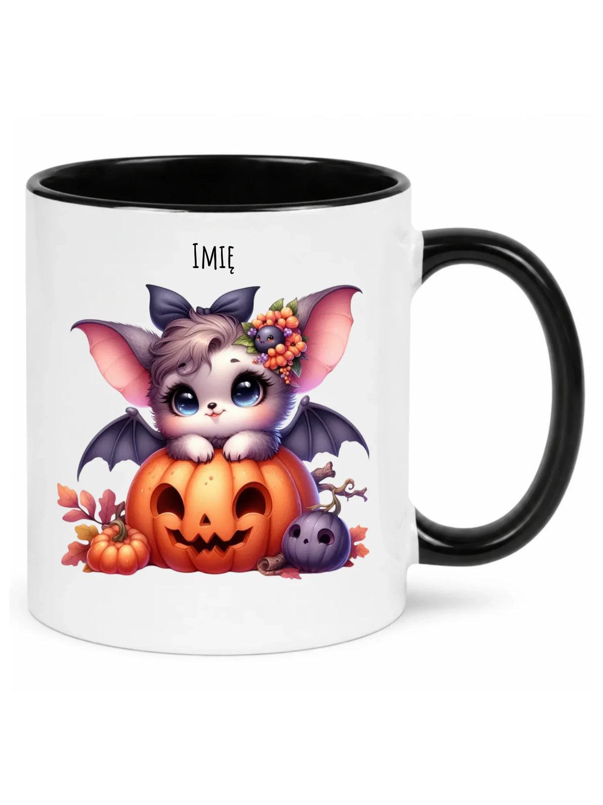 Kubek halloweenowy - Uroczy nietoperz z dynią - personalizowany HL08