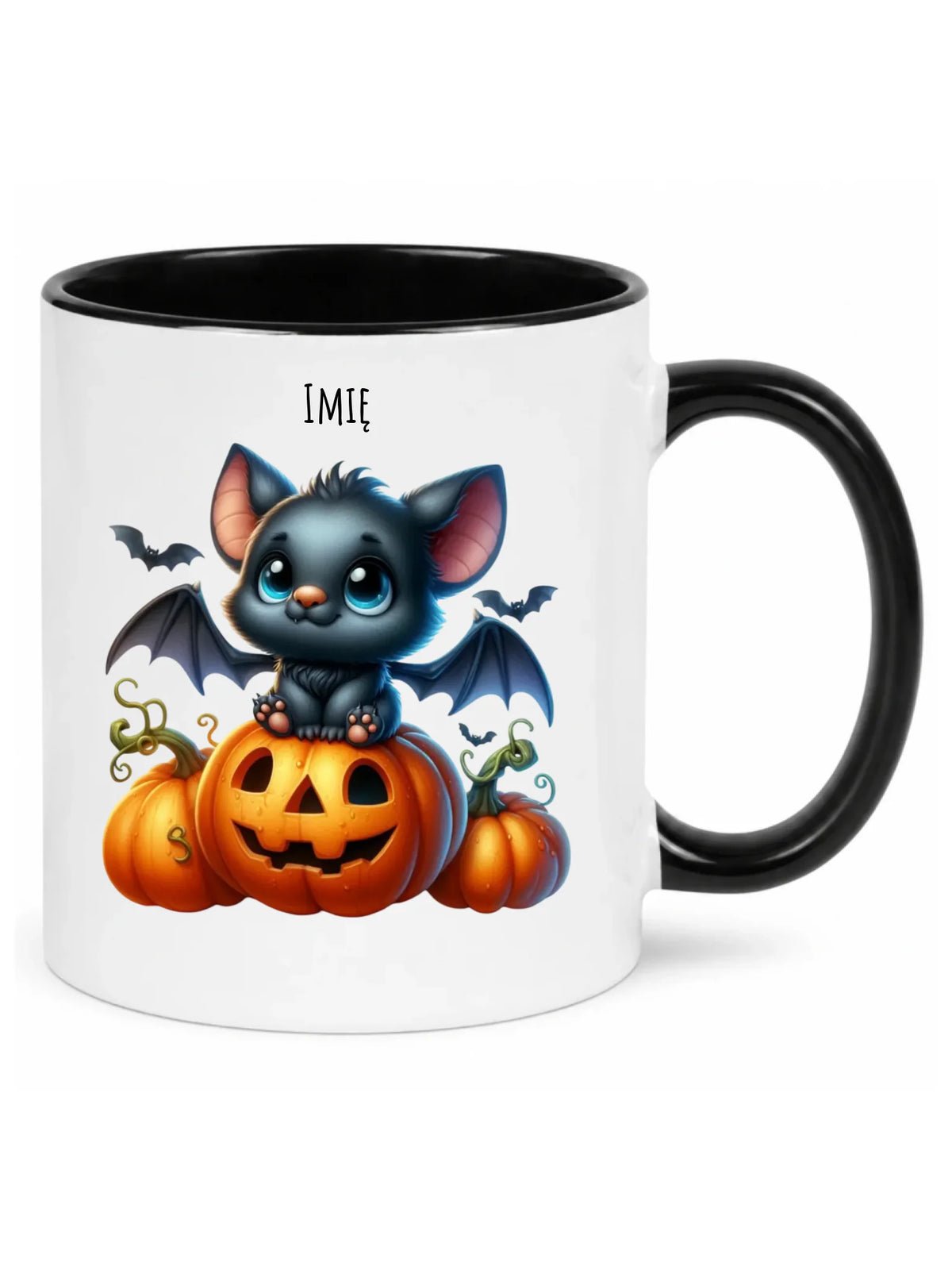 Kubek halloweenowy - Słodki nietoperz z dynią - personalizowany HL09